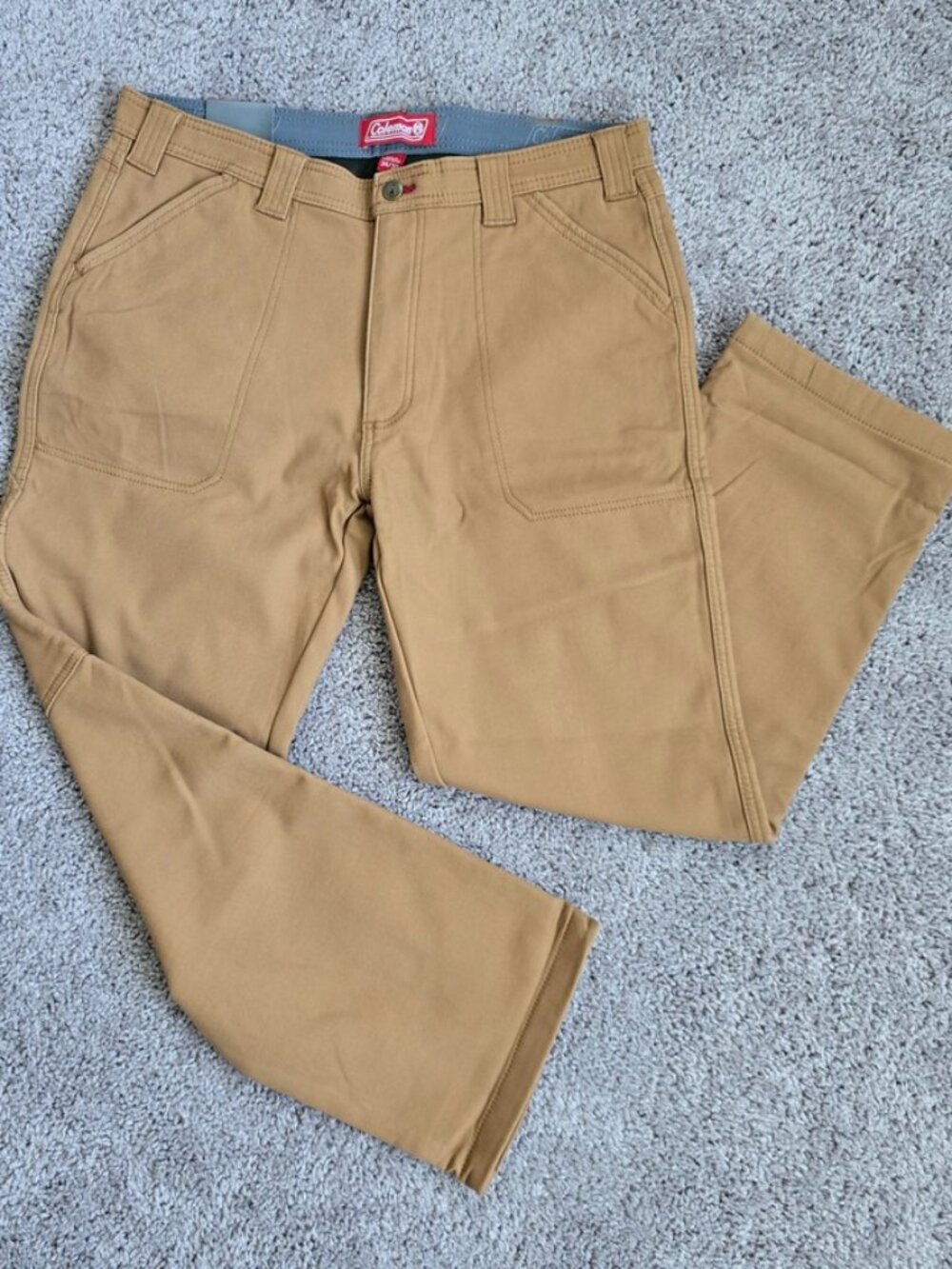 Coleman Mens Fleece Lined Canvas Utility Work Pants Bonded Stretch Brown 34x30